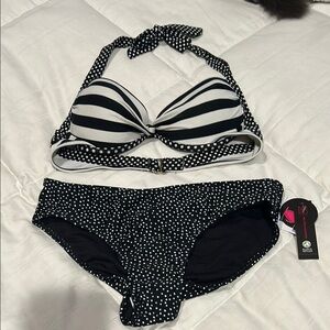 Black and White Striped Bikini